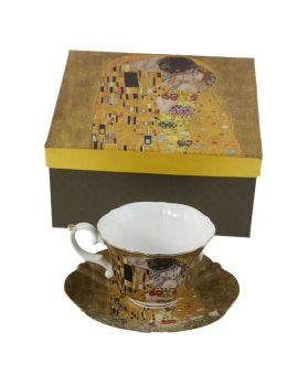 Cup with saucer "The Kiss" on a gold background