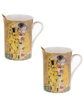 Set of two cups with spoon "The Kiss"