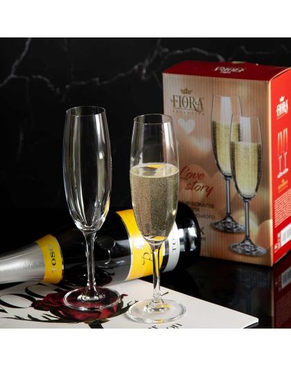 2 Bohemia Crystal  Champagne glasses "Fiora Love"
