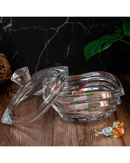 Bohemia Crystal Bowl "Wave" with Lid 22cm